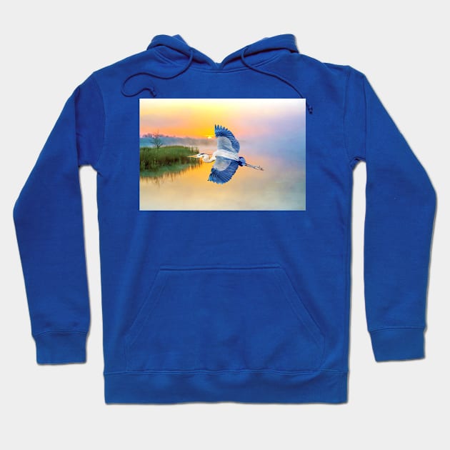 Great Blue Heron at Sunset Hoodie by lauradyoung